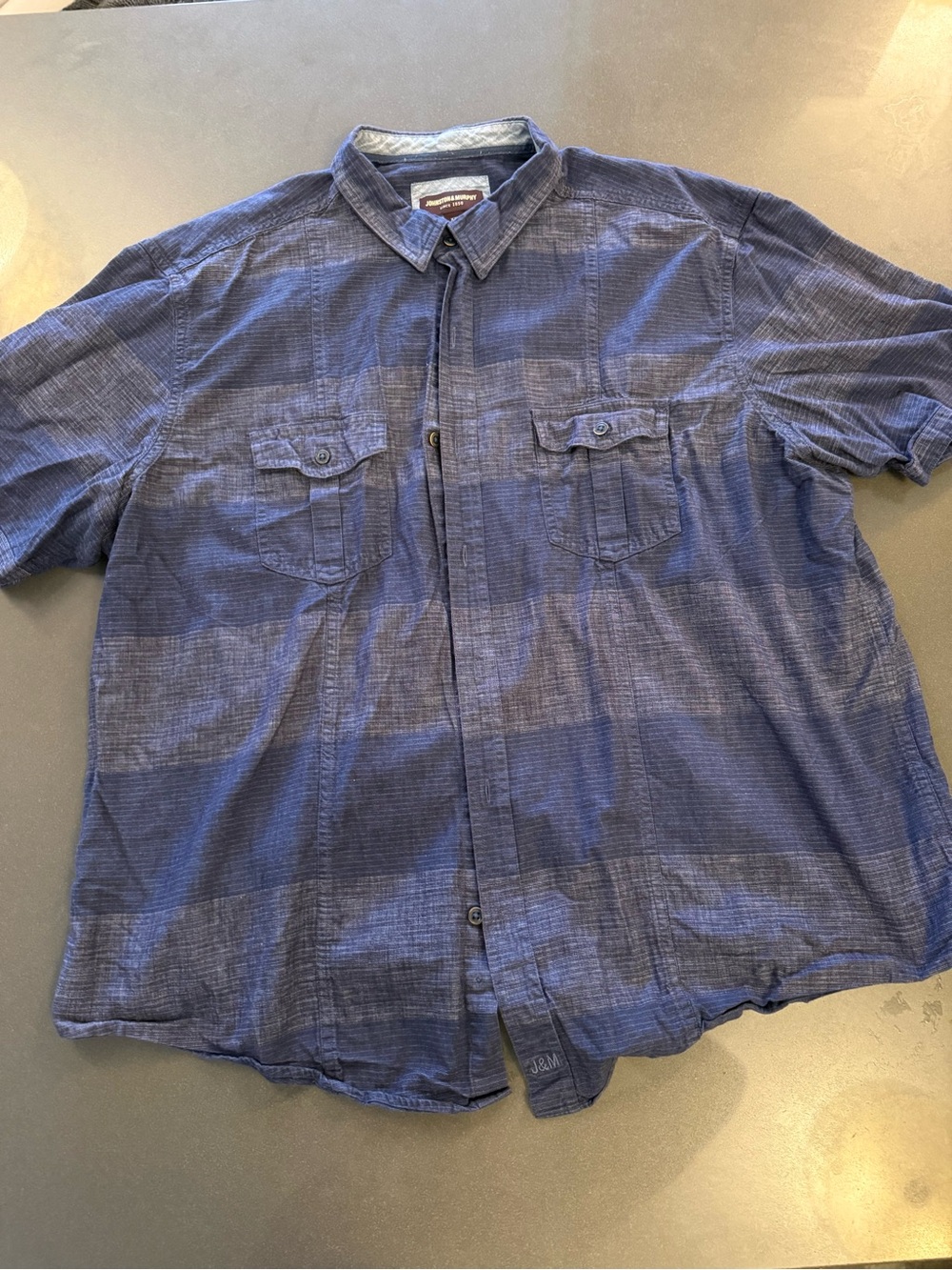 Johnston & Murphy Navy Blue Plaid Short-Sleeve Button-Down Shirt